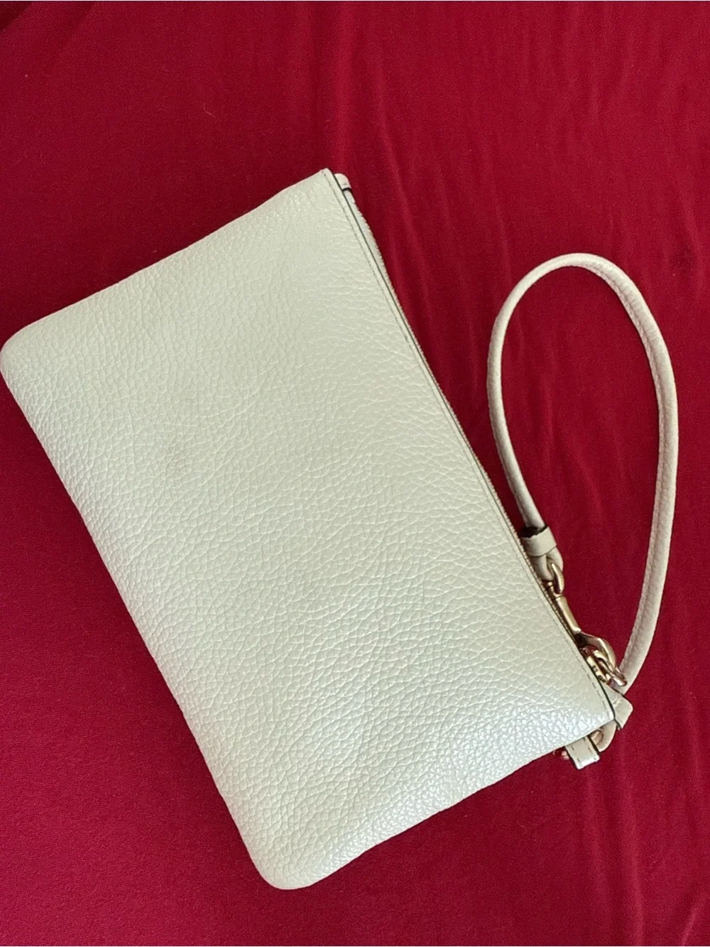 Coach Cream Pebbled Leather Shoulder Wristlet with Floral Studs
